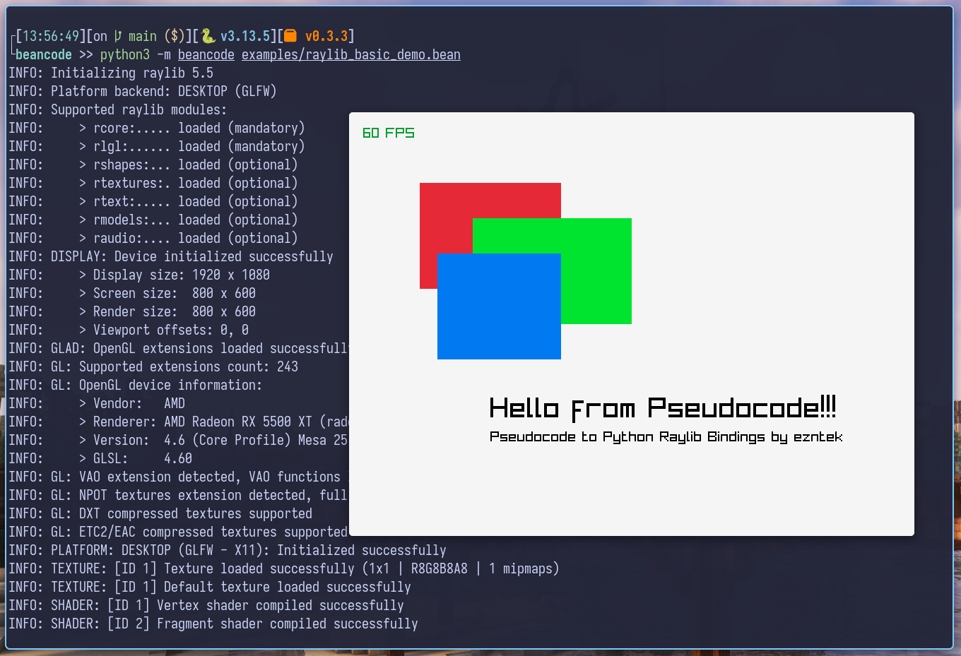 A demo of Raylib running on beancode version 0.3.3